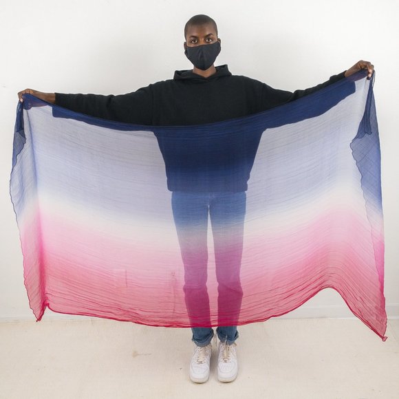 Vintage Silk Tie Dye Ombre Print Sheer Scarf Pink - Picture 2 of 13